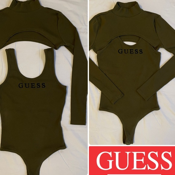 Guess Tops - Guess Olive Green Ribbed Bodysuit and Crop Top Set